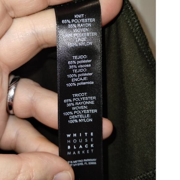 White House Black Market Size Large Olive Green Lace Trim Sleeveless Soft Blouse - Picture 6 of 6